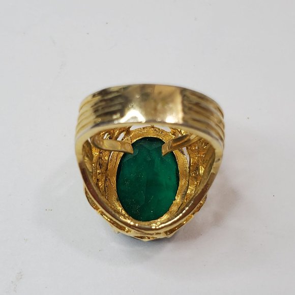 Vintage Cellini Faceted Green Glass Gold Tone Statement Ring Size 5.75 - Picture 3 of 6